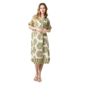 Floral Print Loose Fit Summer Dress for Women – Comfortable & Stylish Short Sleeve Dress (Green/White)